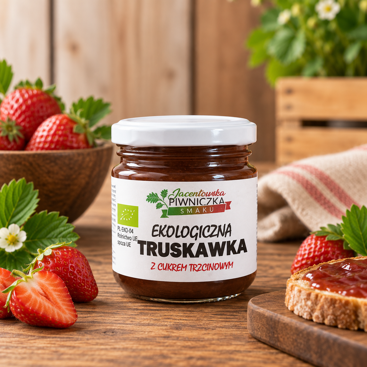 Ekologiczna truskawka z cukrem trzcinowym - 180 g