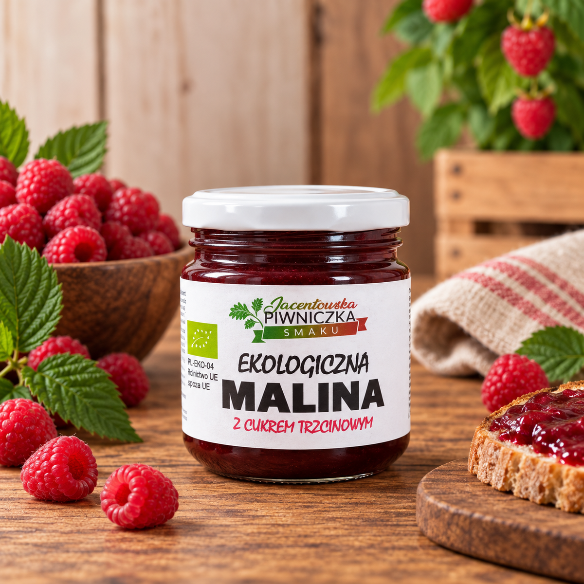 Ekologiczna malina z cukrem trzcinowym - 180 g