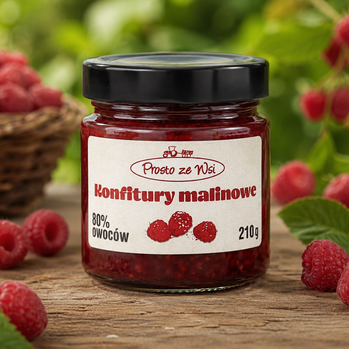Konfitura z malin 210g - rzemieślnicza, z całymi owocami